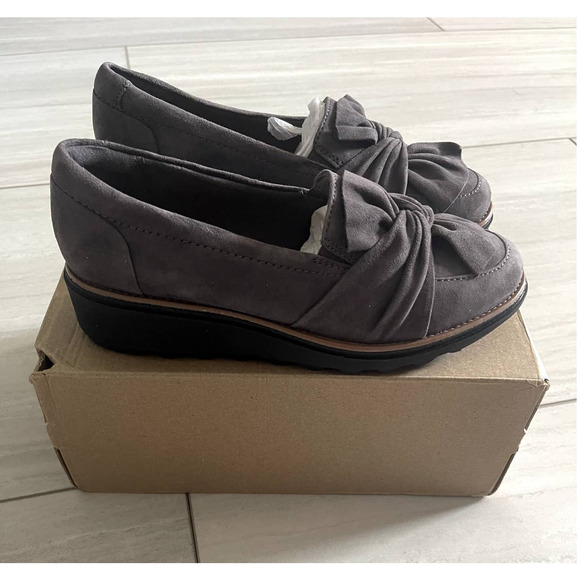 Clarks Gray Suede Loafers - Picture 3 of 5